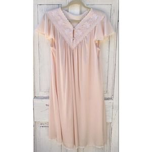 Vintage Shadowline Pink Nightgown Flutter Short Sleeves Long Dress Medium